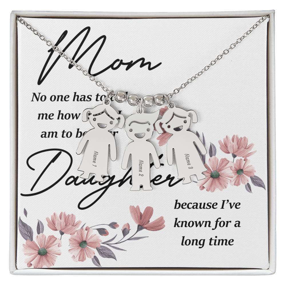 Engraved Kids Charm Necklace: A Personalized Tribute to Motherhood - Character Kids Charm Necklace for Mom