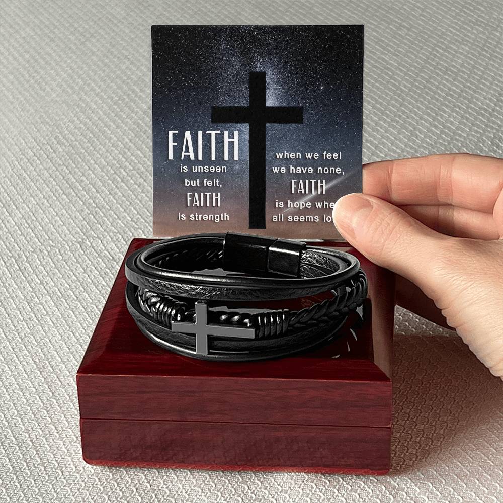 Timeless Men's Cross Leather Bracelet – An Ideal Gift for Meaningful Moments - Stainless Steal Cross Bracelet, Braided Vegan Leather Cross Bracelet