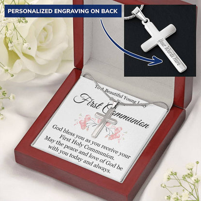 Personalized Engraved Cross Necklace - Personalized First Communion Cross Necklace
