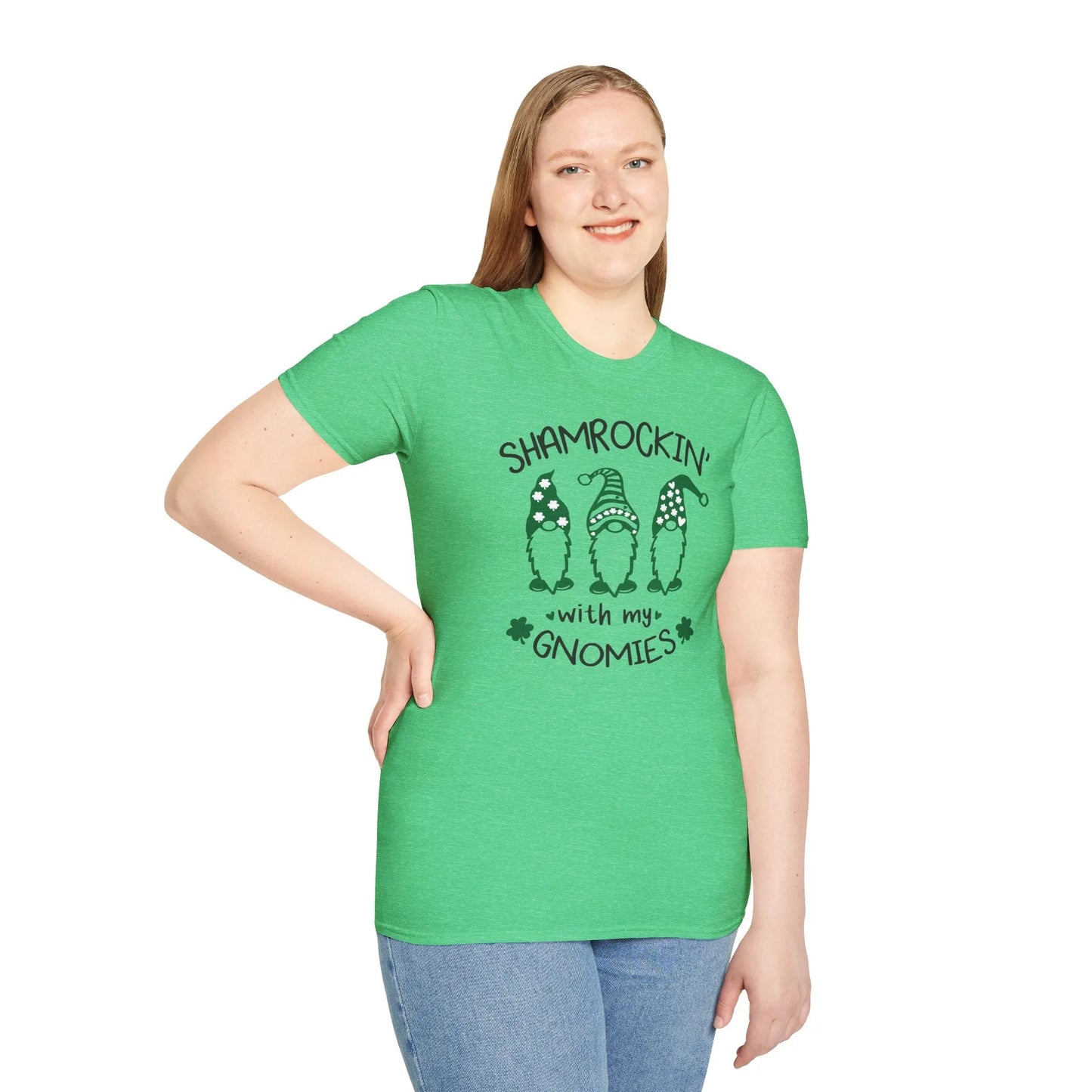 Shamrockin With My Gnomies St. Patrick's Day T-Shirt - Shamrockin With My Gnomies Shirt Green Model