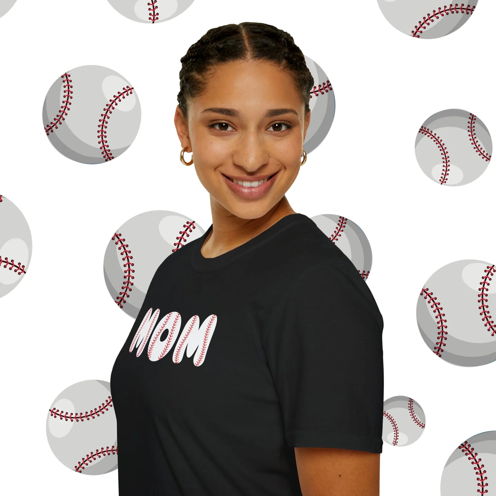 Custom Baseball Mom Shirt - Baseball Mom Softstyle T-Shirt - Baseball Mom Shirt Black Side View
