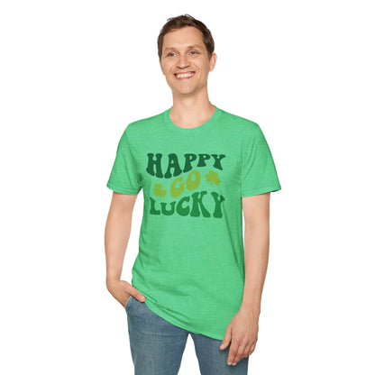 Happy Go Lucky Retro-Style St. Patrick's Day T-Shirt - Comfort & Charm - Happy Go Lucky St. Patrick's Day Shirt Green Male Model
