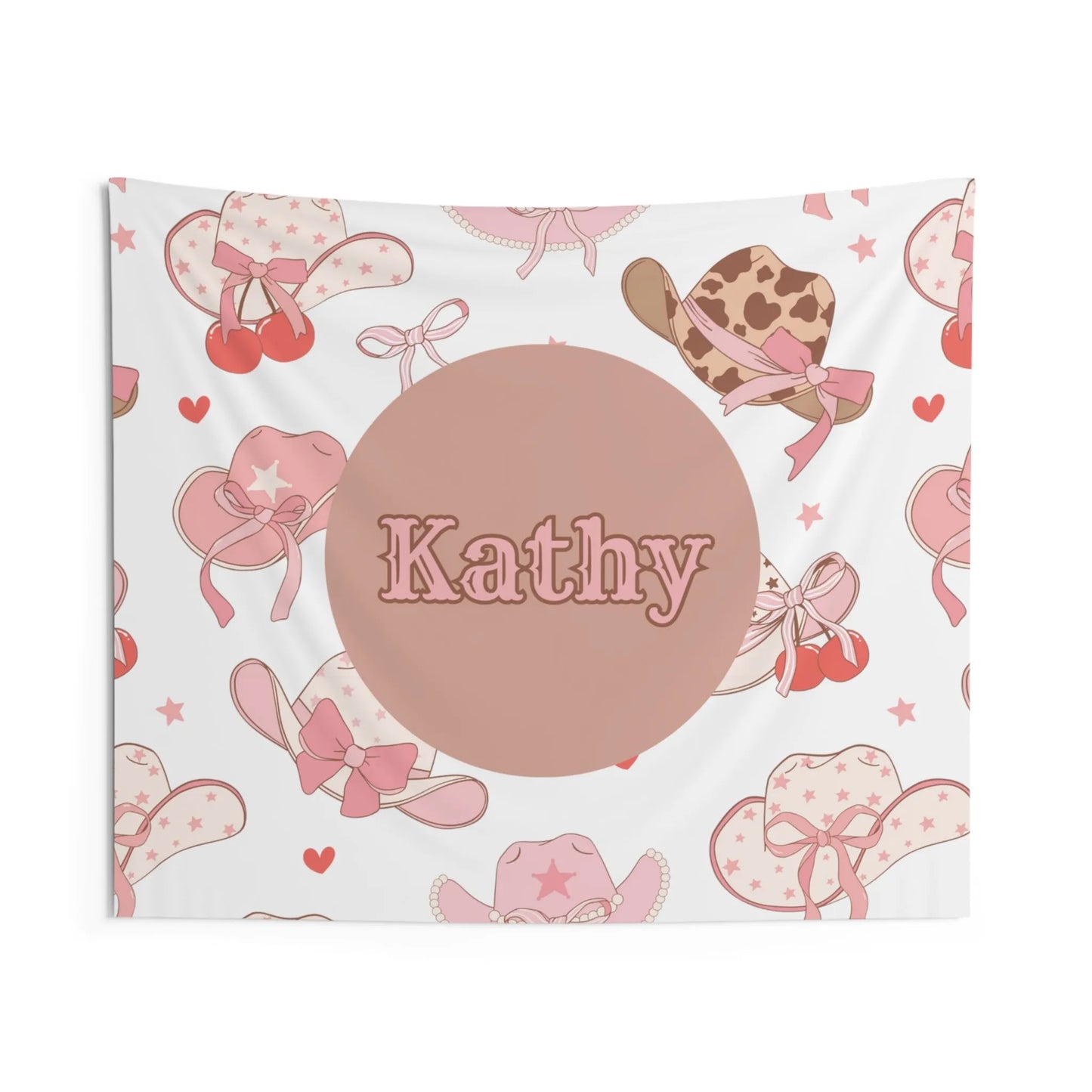 Coquette Cowgirl Custom Name Wall Tapestry - Coquette Aesthetic Wall Banner - Custom Coquette Tapestry - Pink Coquette Home Decor