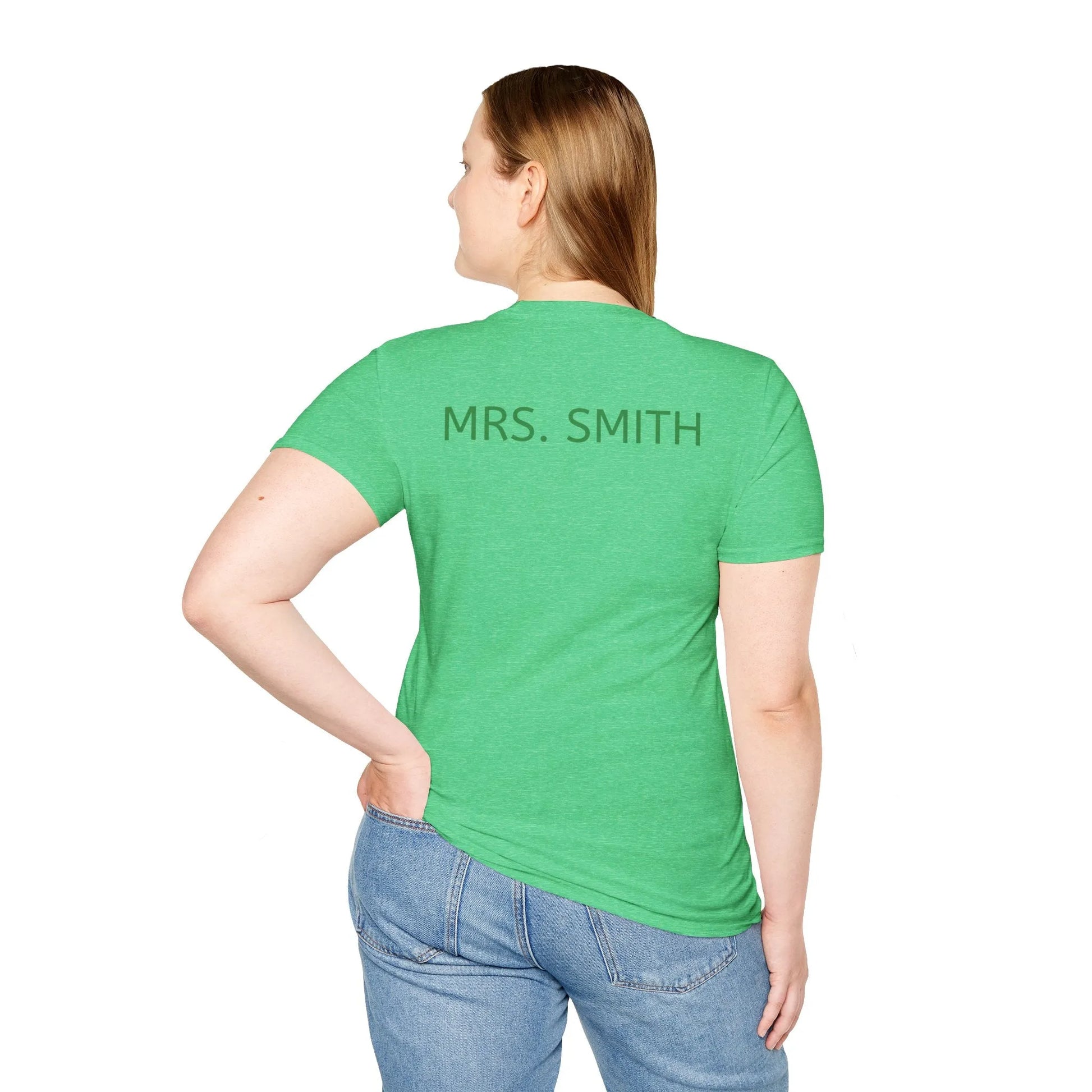 Teacher St. Patrick's Day Rainbow T-Shirt - Teacher St. Patrick's Day Shirt Back Green Model