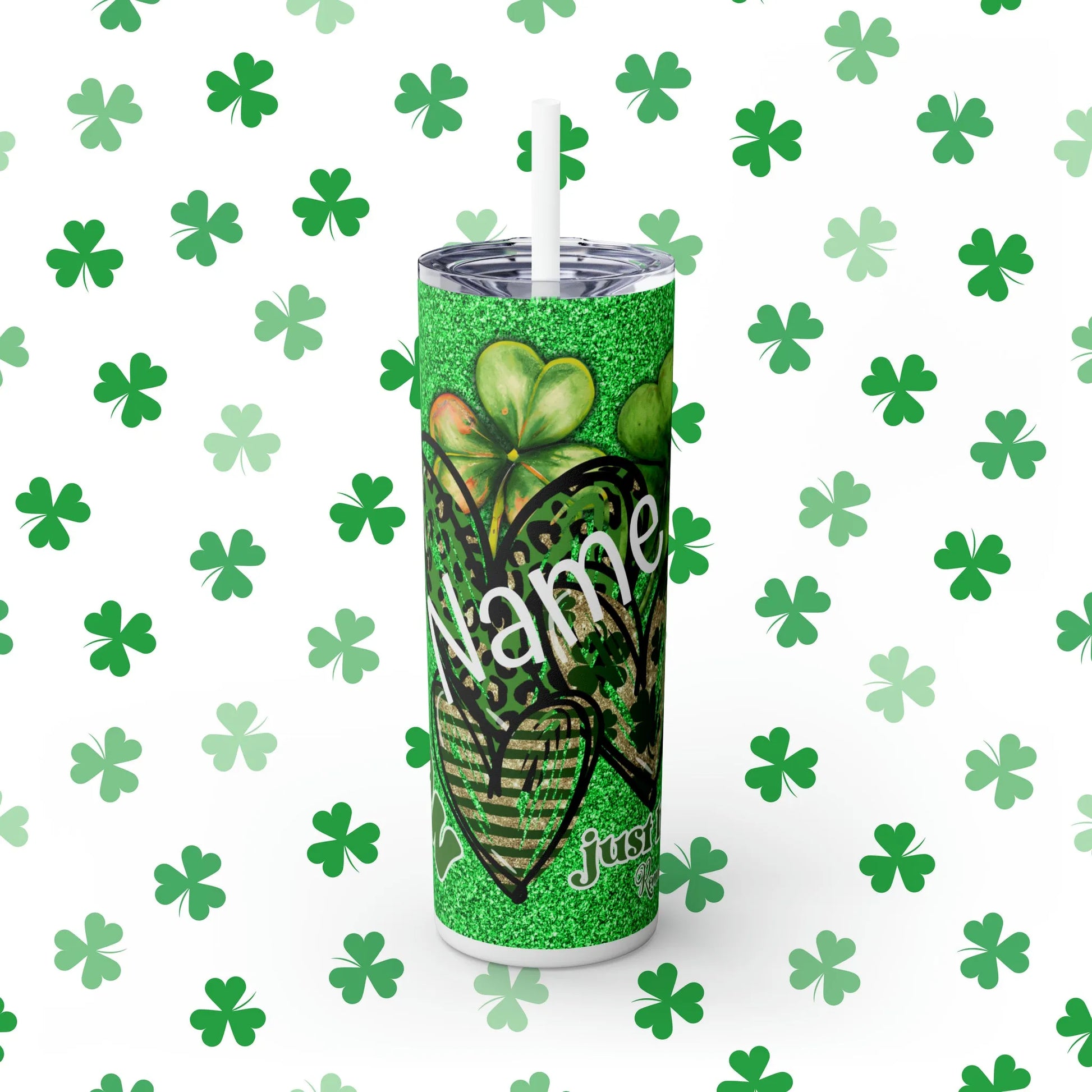 Not Lucky, Just Bless St. Patrick's Day Skinny Tumbler with Straw, 20oz WHite