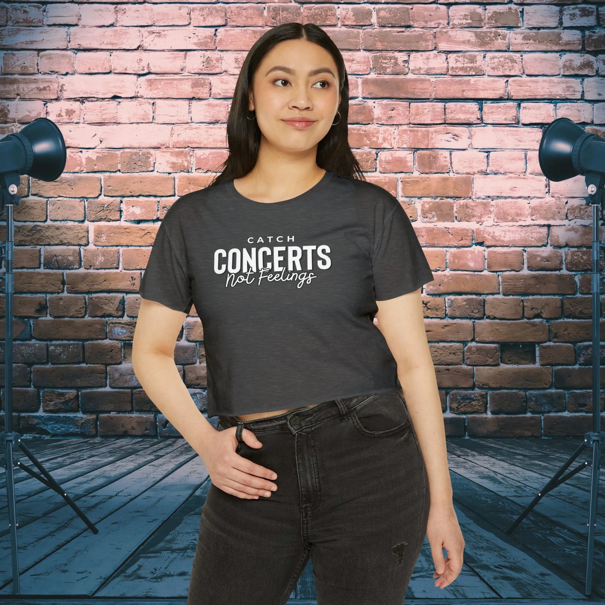 Catch Concerts Not Feelings Crop Top Charcoal