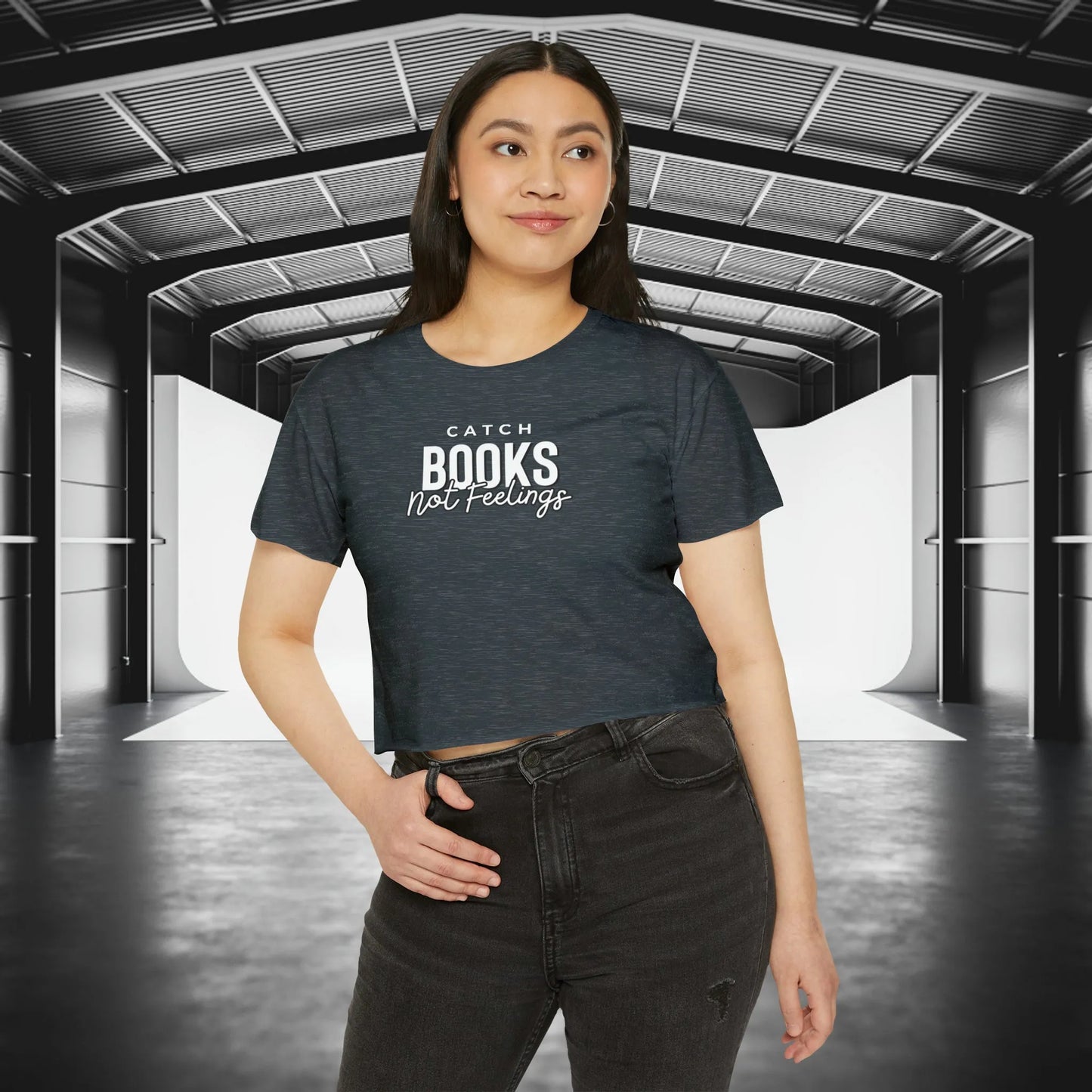 Catch Books Not Feelings Crop Top Antique Denim