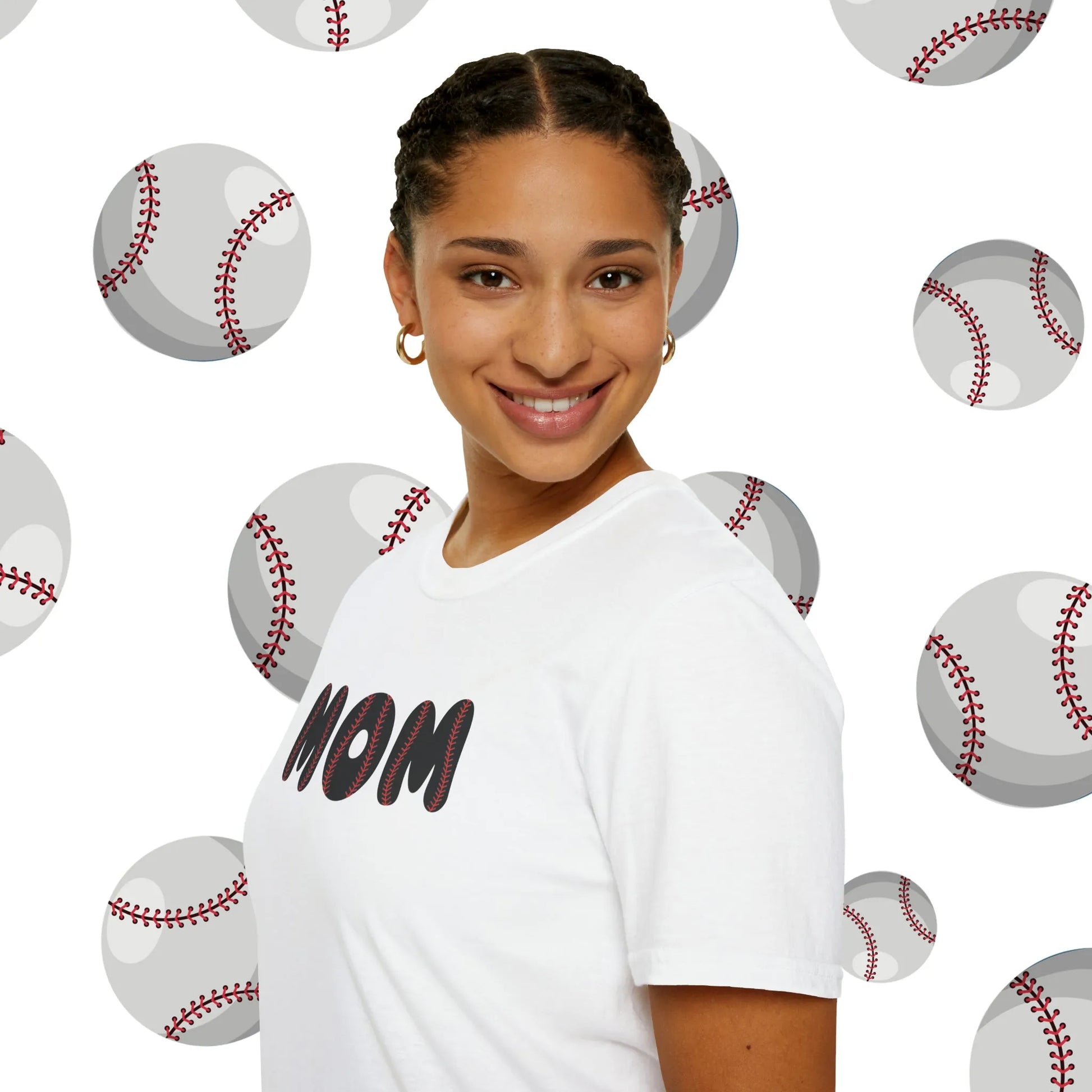 Custom Baseball Mom Shirt - Baseball Mom Softstyle T-Shirt - Baseball Mom Shirt White Side View