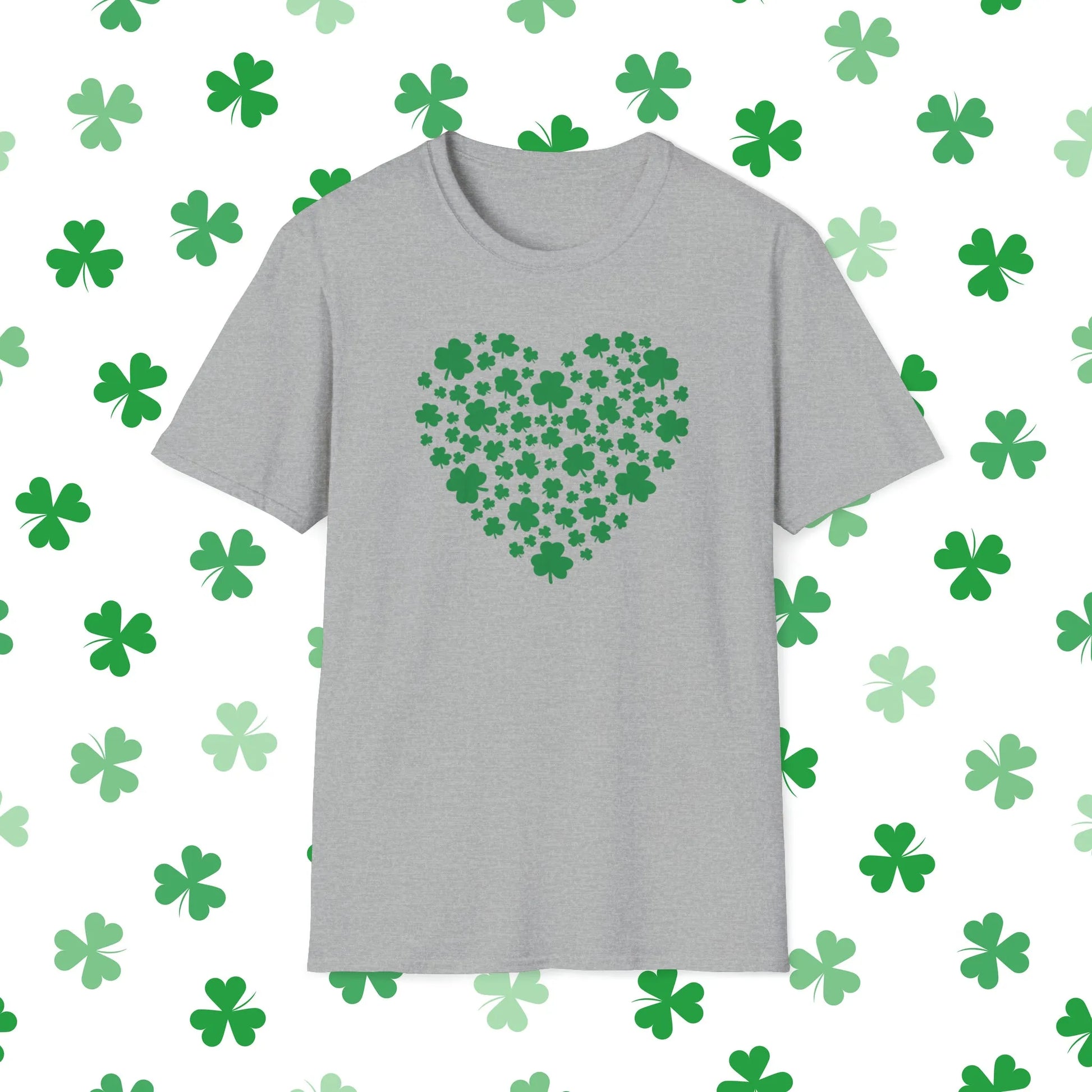 Heart of Shamrocks St. Patrick's Day T-Shirt - Comfort & Charm - Heart of Shamrocks Shirt Grey Front