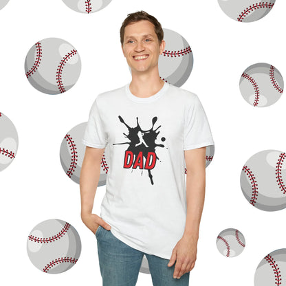 Custom Baseball Dad Shirt - Baseball Dad Player Number Soft-Style T-Shirt White Shirt Model
