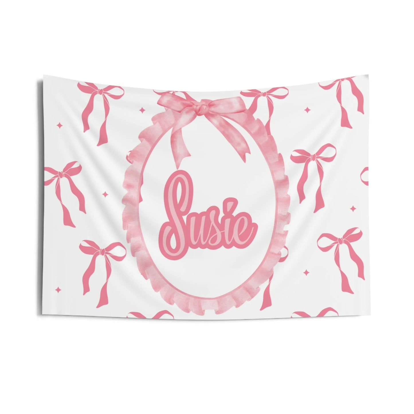 Coquette Bows Custom Name Wall Tapestry - Coquette Aesthetic Wall Banner - Custom Coquette Tapestry - Pink Coquette Home Decor