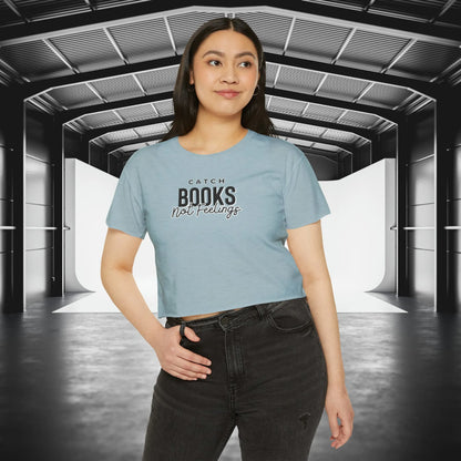 Catch Books Not Feelings Crop Top Stonewash Denim