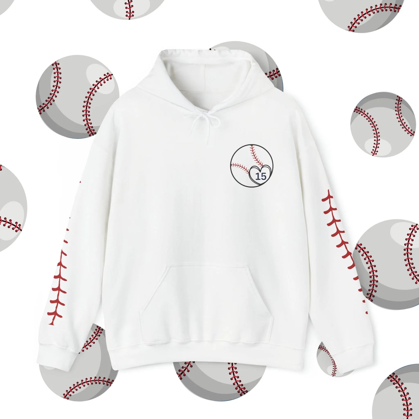 Custom Number Baseball Mom Hooded Sweatshirt with Sleeve Stitches Front