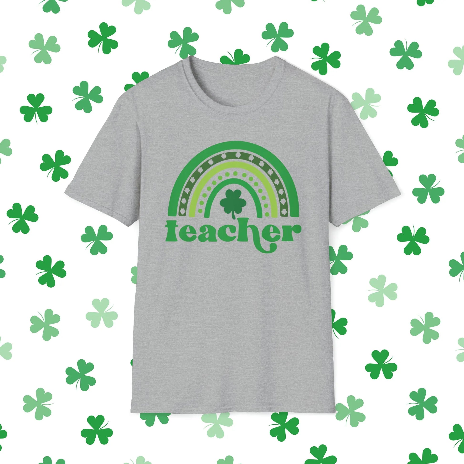 Teacher St. Patrick's Day Rainbow T-Shirt - Teacher St. Patrick's Day Shirt Grey Front
