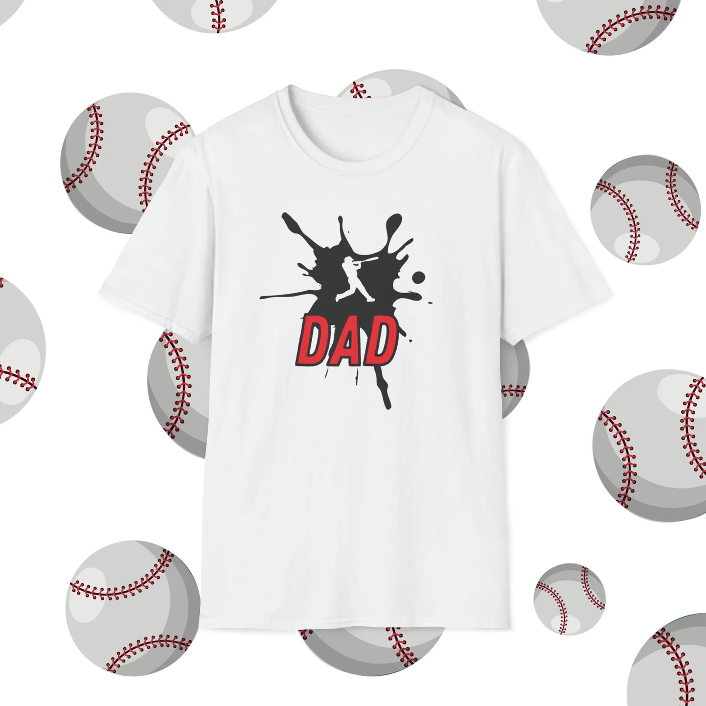 Custom Baseball Dad Shirt - Baseball Dad Player Number Soft-Style T-Shirt White Shirt Front