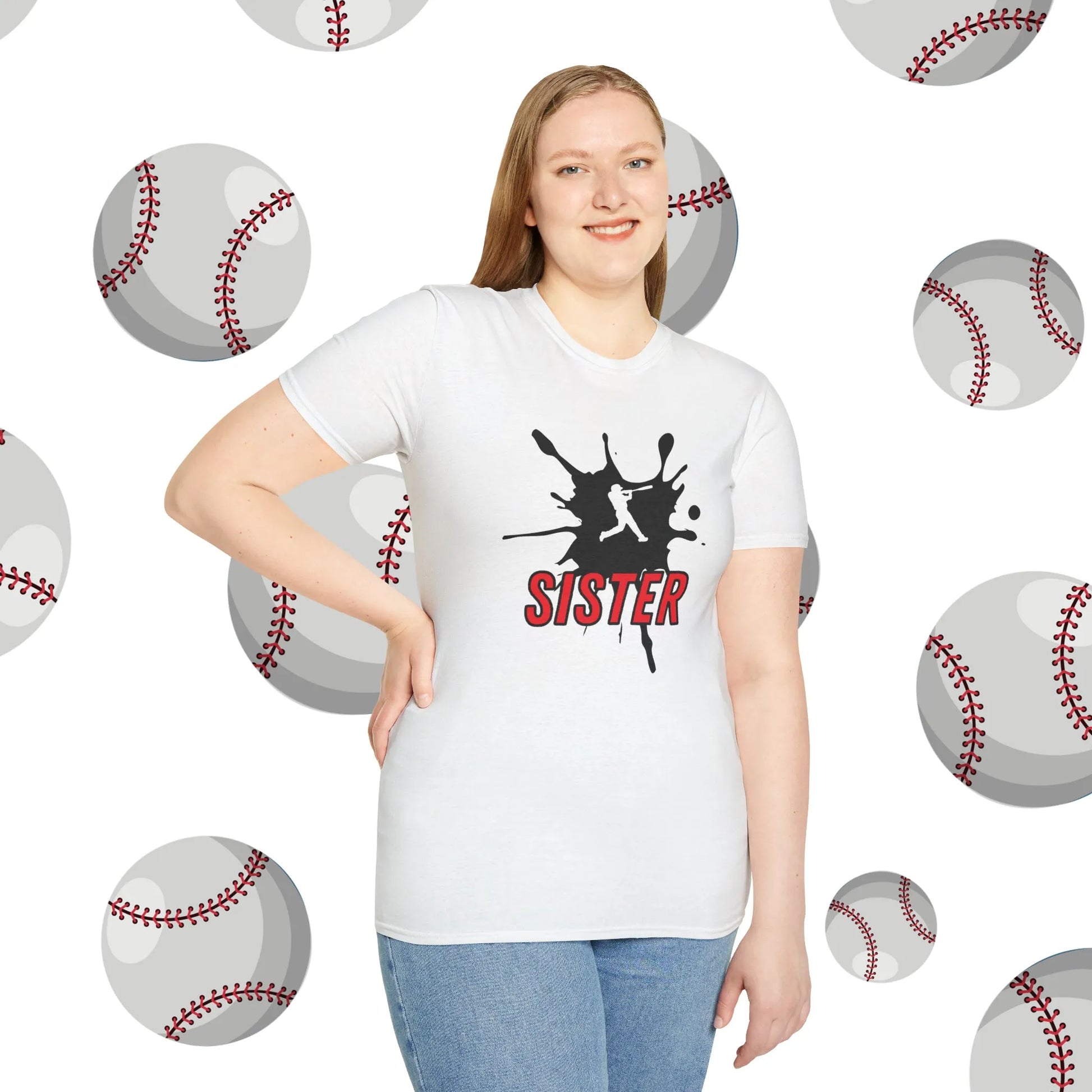 Custom Baseball Sister Shirt - Baseball Sister Player Number T-Shirt White Shirt Model