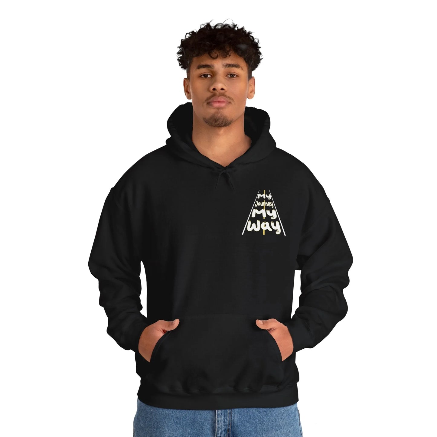 My Journey My Way: Stay In Your Lane Hooded Sweatshirt - Stay In Your Lane Sweatshirt - Trendy  Graphic Hoodie Front View Male Model