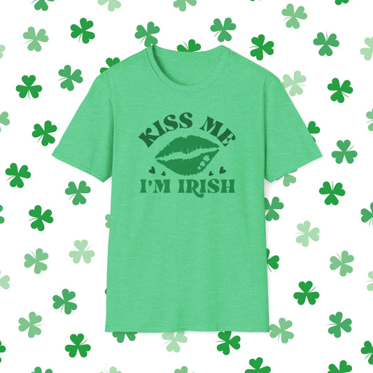 Kiss Me I'm Irish Retro-Style St. Patrick's Day T-Shirt - Comfort & Charm - Kiss Me I'm Irish Shirt Green Front
