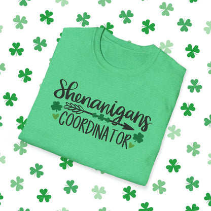 Shenanigans Coordinator St. Patrick's Day T-Shirt - Comfort & Charm - Shenanigans Coordinator Shirt Green Folded