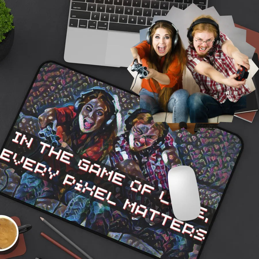 'In The Game Of Love, Every Pixel Matters' Personalized Gaming Photo Desk Mat -  Level Up Your Gaming Space with Customized Gaming Desk Mat – Personalized Style for Avid Gamers