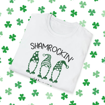 Shamrockin With My Gnomies St. Patrick's Day T-Shirt - Shamrockin With My Gnomies Shirt White Folded