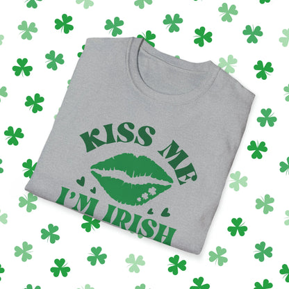 Kiss Me I'm Irish Retro-Style St. Patrick's Day T-Shirt - Comfort & Charm - Kiss Me I'm Irish Shirt Grey Folded