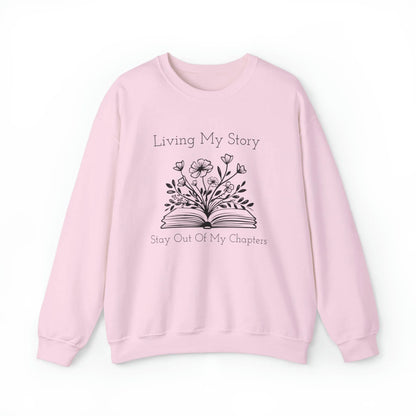 Living My Story: Stay Out Of My Chapters Crewneck Sweatshirt Light Pink