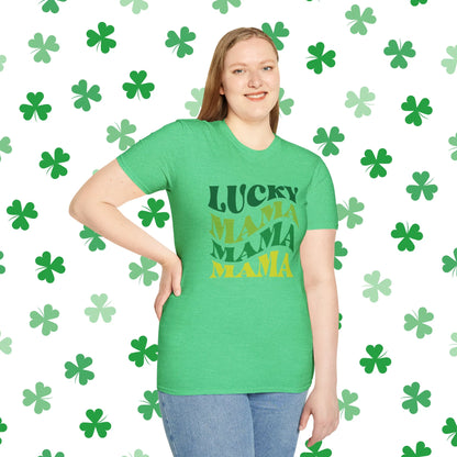 Lucky Mama Mama Mama Retro-Style St. Patrick's Day T-Shirt - Comfort & Charm - St. Patrick's Day Mom Shirt Green