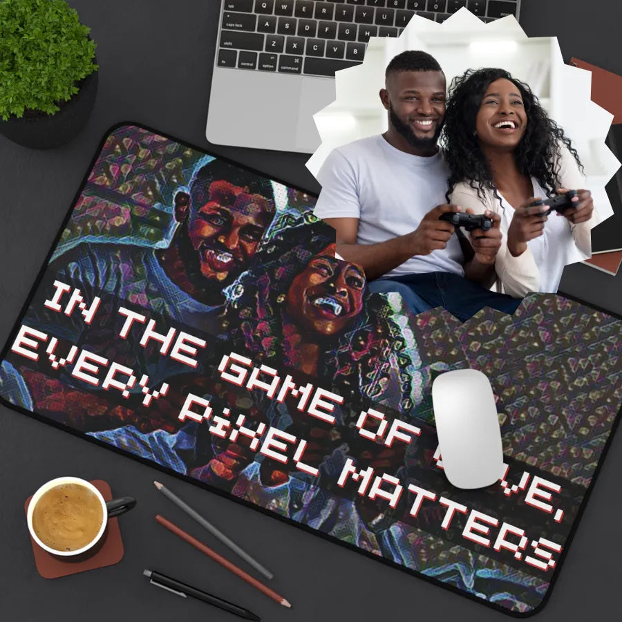 'In The Game Of Love, Every Pixel Matters' Personalized Gaming Photo Desk Mat -  Level Up Your Gaming Space with Customized Gaming Desk Mat – Personalized Style for Avid Gamers example