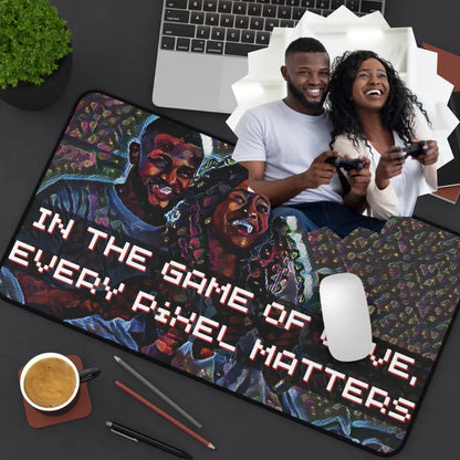 'In The Game Of Love, Every Pixel Matters' Personalized Gaming Photo Desk Mat -  Level Up Your Gaming Space with Customized Gaming Desk Mat – Personalized Style for Avid Gamers example