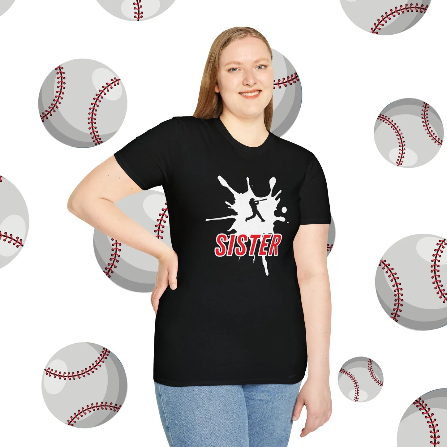 Custom Baseball Sister Shirt - Baseball Sister Player Number T-Shirt Black Shirt Model