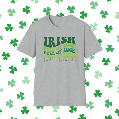 Irish Full Of Luck Retro-Style St. Patrick's Day T-Shirt - Comfort & Charm - Irish Full Of Luck Shirt Grey Front