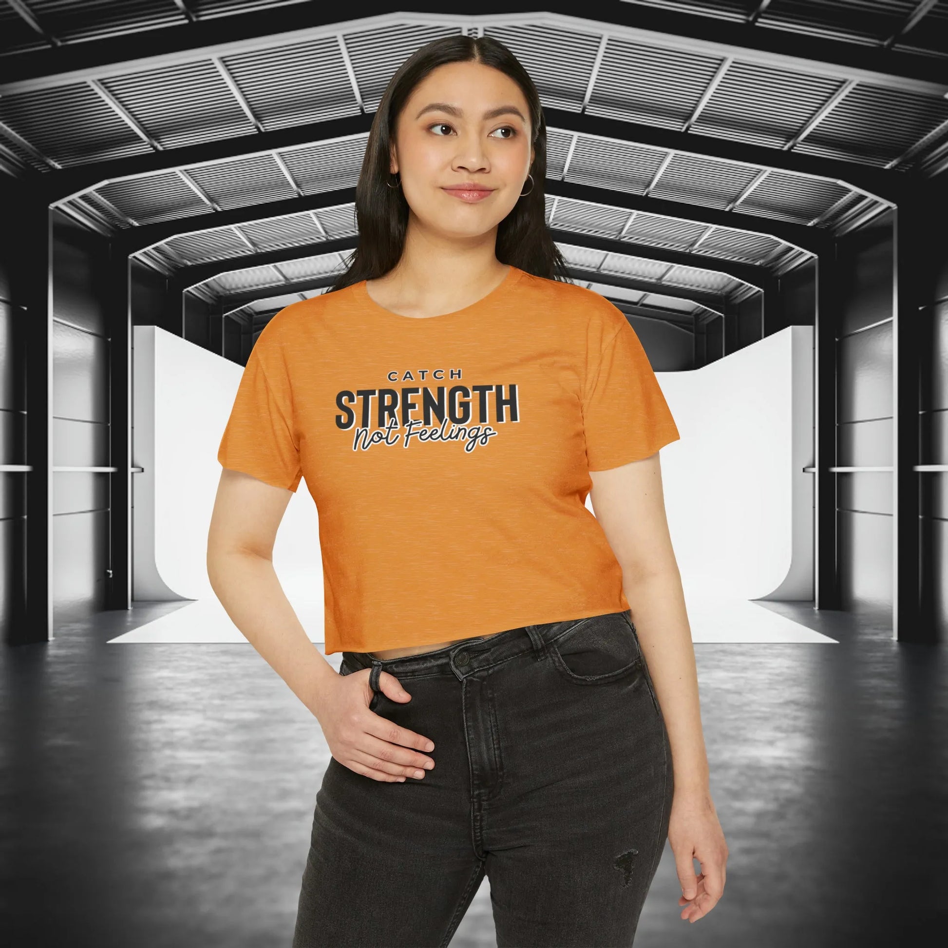 Catch Strength Not Feelings Crop Top Antique Gold