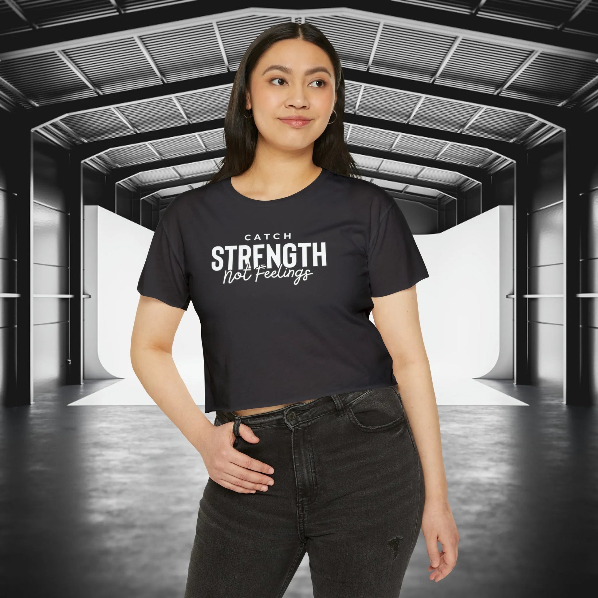 Catch Strength Not Feelings Crop Top Black