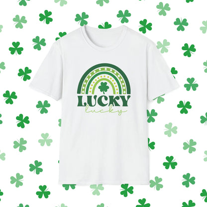 Lucky Rainbow Retro-Style St. Patrick's Day T-Shirt - Comfort & Charm - Lucky Rainbow St. Patrick's Day Shirt White Front
