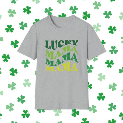 Lucky Mama Mama Mama Retro-Style St. Patrick's Day T-Shirt - Comfort & Charm - St. Patrick's Day Mom Shirt Grey