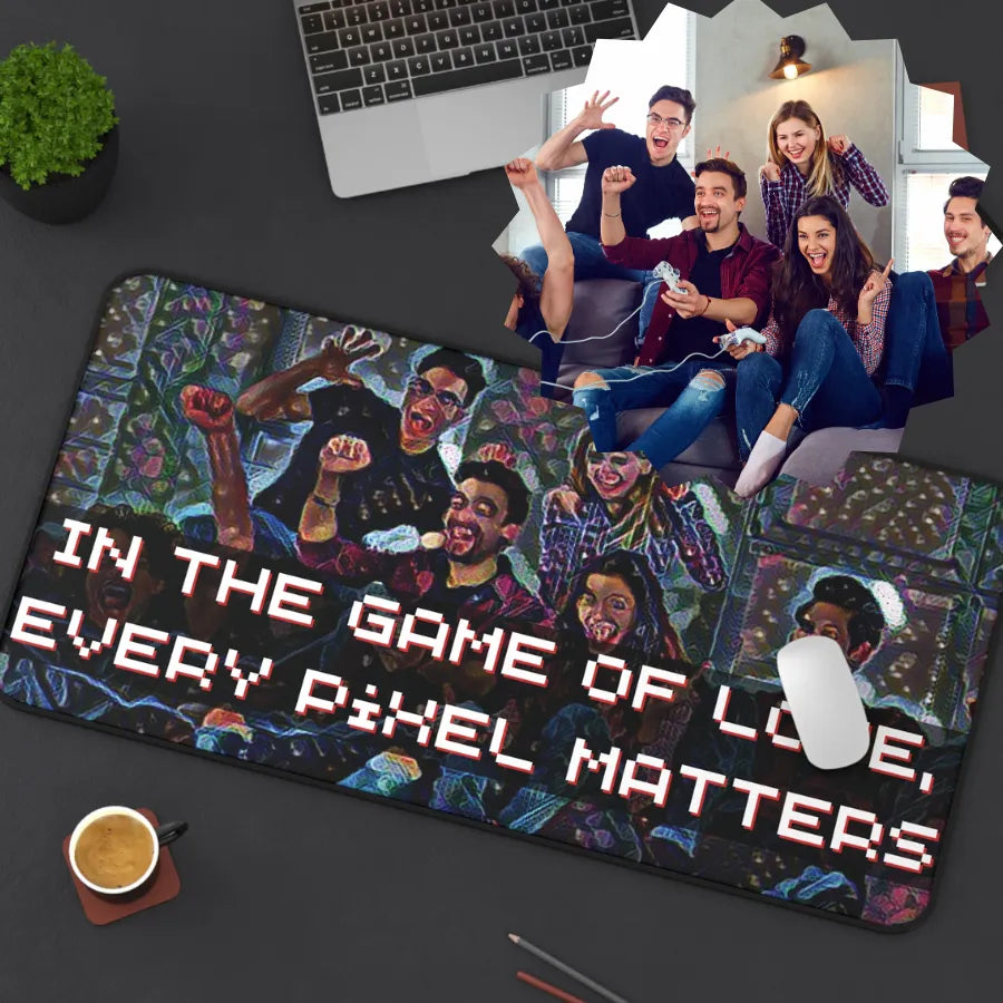 'In The Game Of Love, Every Pixel Matters' Personalized Gaming Photo Desk Mat -  Level Up Your Gaming Space with Customized Gaming Desk Mat – Personalized Style for Avid Gamers example 2