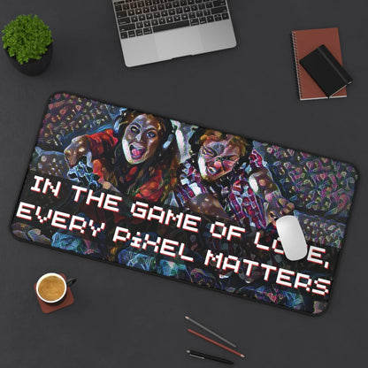 'In The Game Of Love, Every Pixel Matters' Personalized Gaming Photo Desk Mat -  Level Up Your Gaming Space with Customized Gaming Desk Mat – Personalized Style for Avid Gamers large on desk