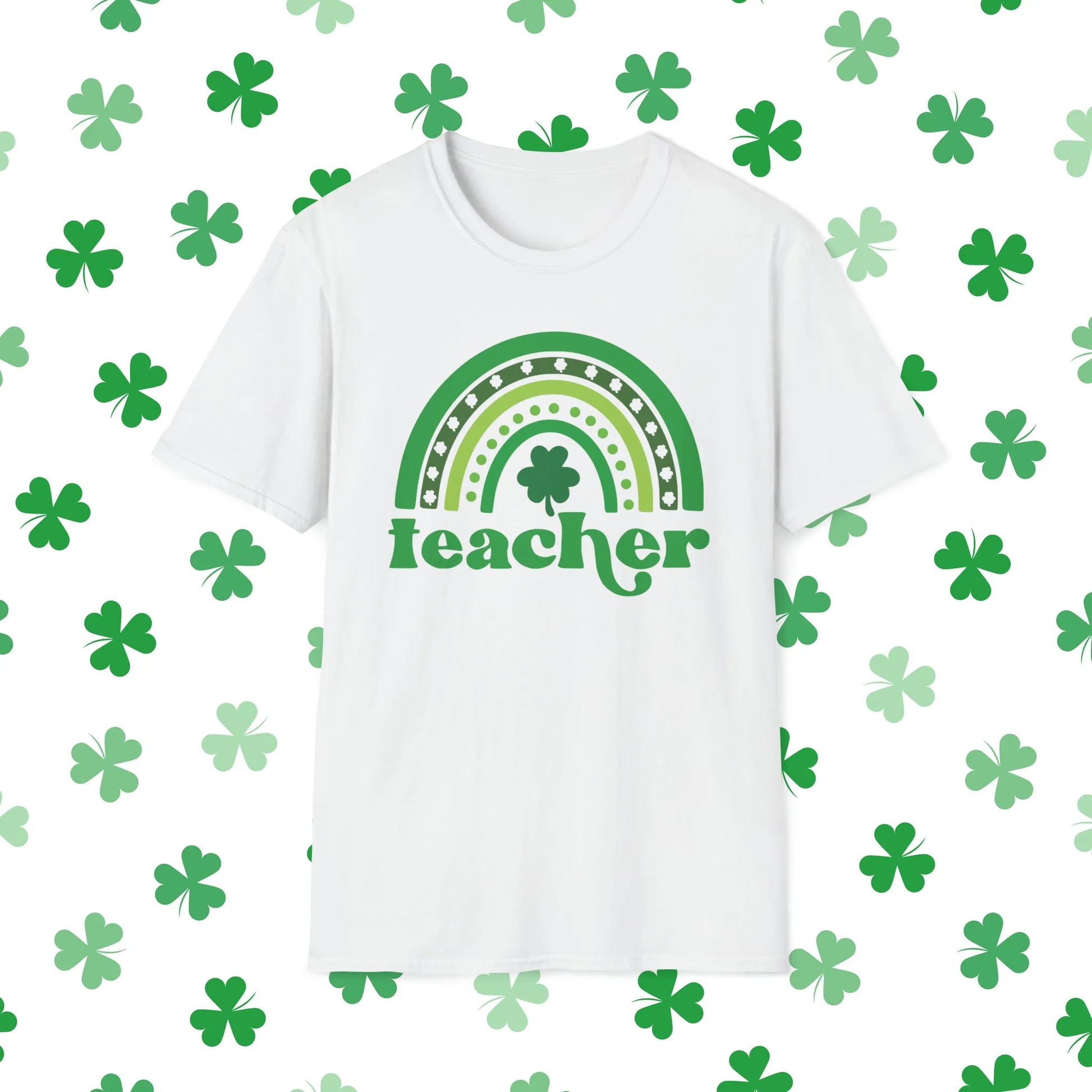 Teacher St. Patrick's Day Rainbow T-Shirt - Teacher St. Patrick's Day Shirt White Front