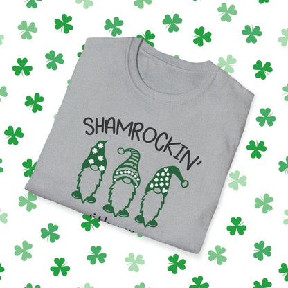 Shamrockin With My Gnomies St. Patrick's Day T-Shirt - Shamrockin With My Gnomies Shirt Grey Folded