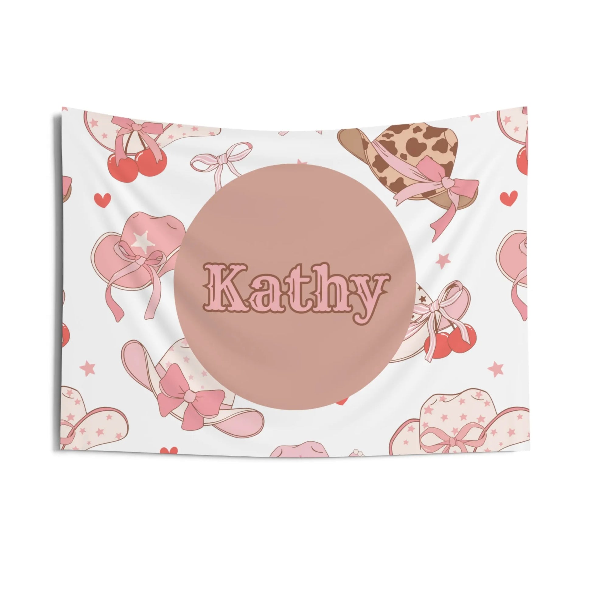 Coquette Cowgirl Custom Name Wall Tapestry - Coquette Aesthetic Wall Banner - Custom Coquette Tapestry - Pink Coquette Home Decor