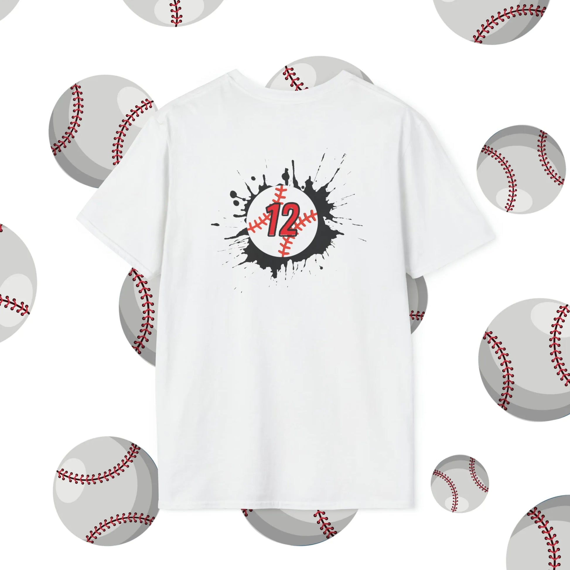 Custom Baseball Dad Shirt - Baseball Dad Player Number Soft-Style T-Shirt White Shirt Back