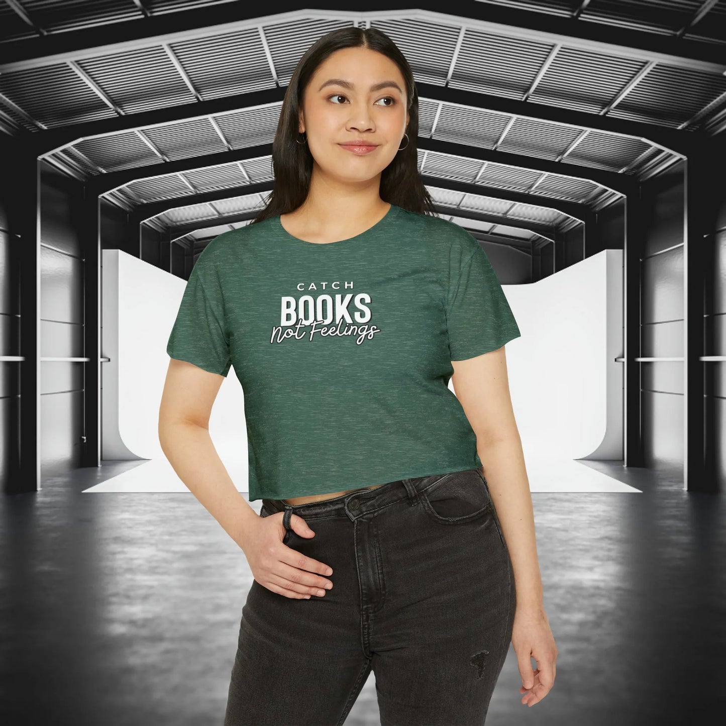 Catch Books Not Feelings Crop Top Royal Pine