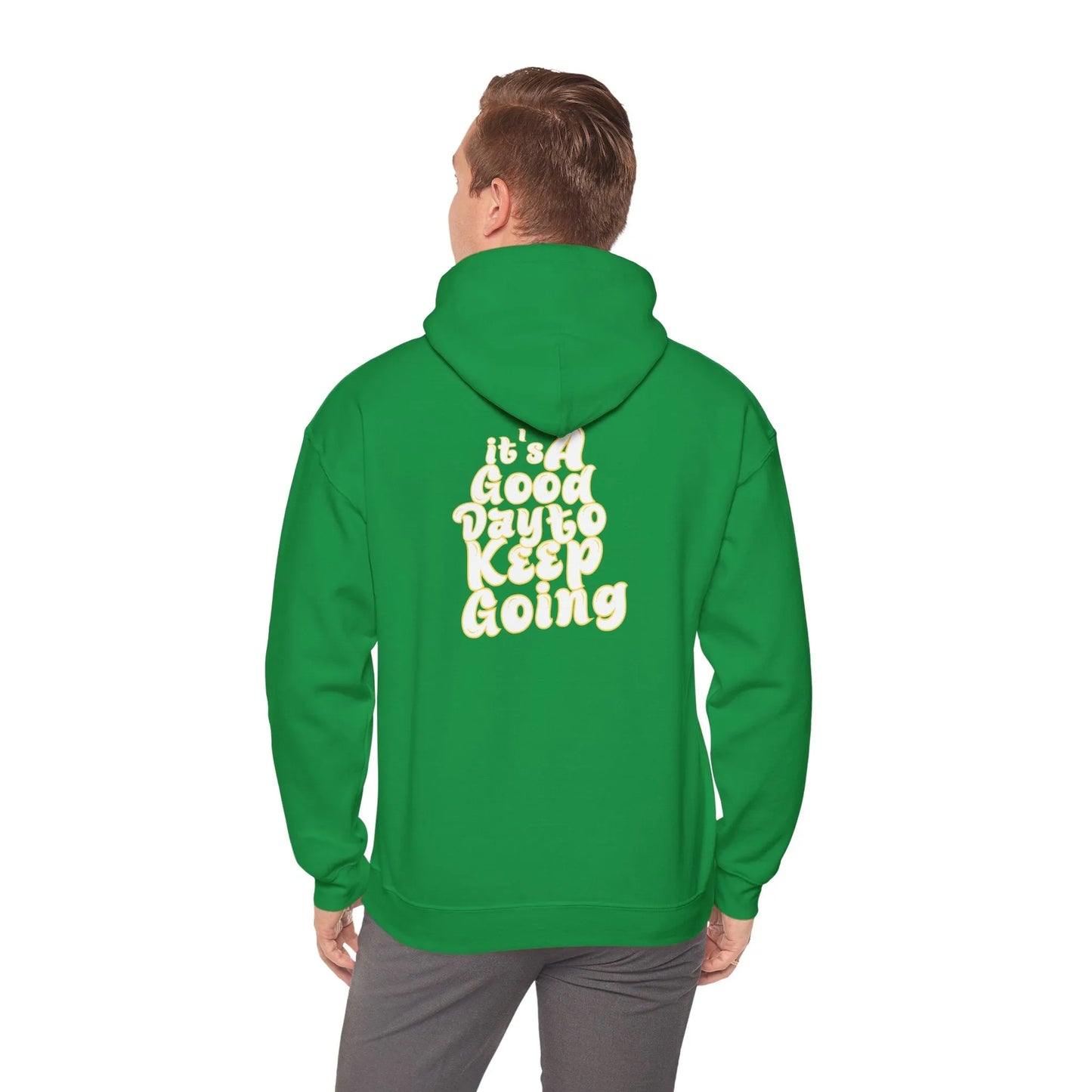 It's A Good Day To Keep Going Hoodie Yellow Green Model Back