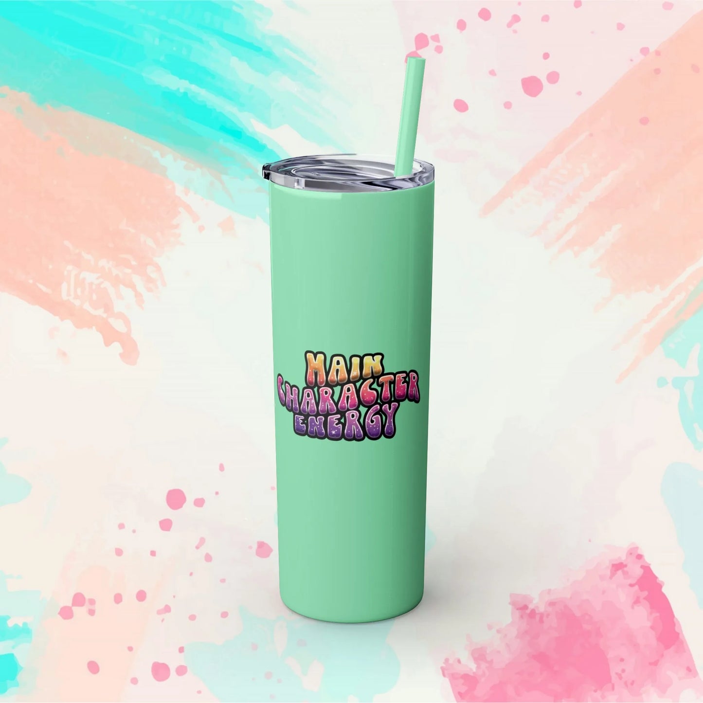 Main Character Energy Skinny Tumbler with Straw, 20oz - Vibrant Skinny Tumbler