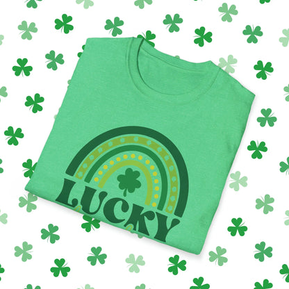 Lucky Rainbow Retro-Style St. Patrick's Day T-Shirt - Comfort & Charm - Lucky Rainbow St. Patrick's Day Shirt Green Folded