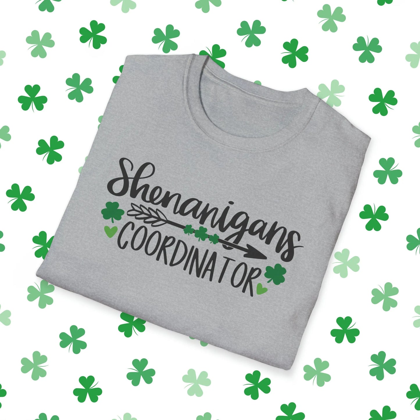 Shenanigans Coordinator St. Patrick's Day T-Shirt - Comfort & Charm - Shenanigans Coordinator Shirt Grey Folded