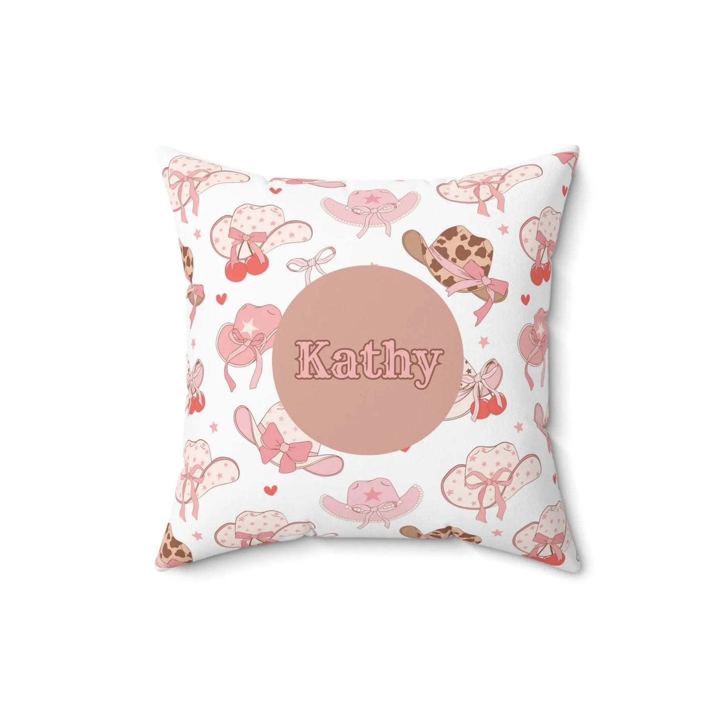 Coquette Cowgirl Custom Name Spun Polyester Square Pillow - Pink Coquette Home Decor - Coquette Aesthetic Throw Pillow