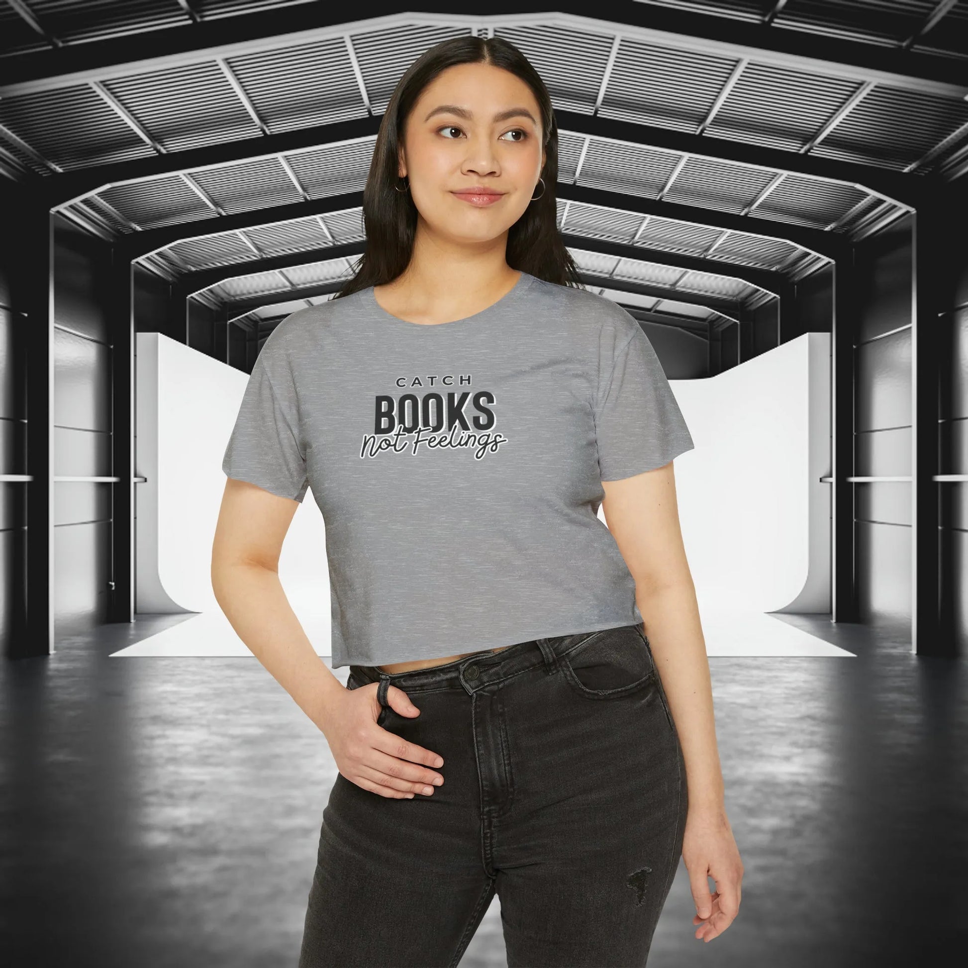 Catch Books Not Feelings Crop Top Heather Grey