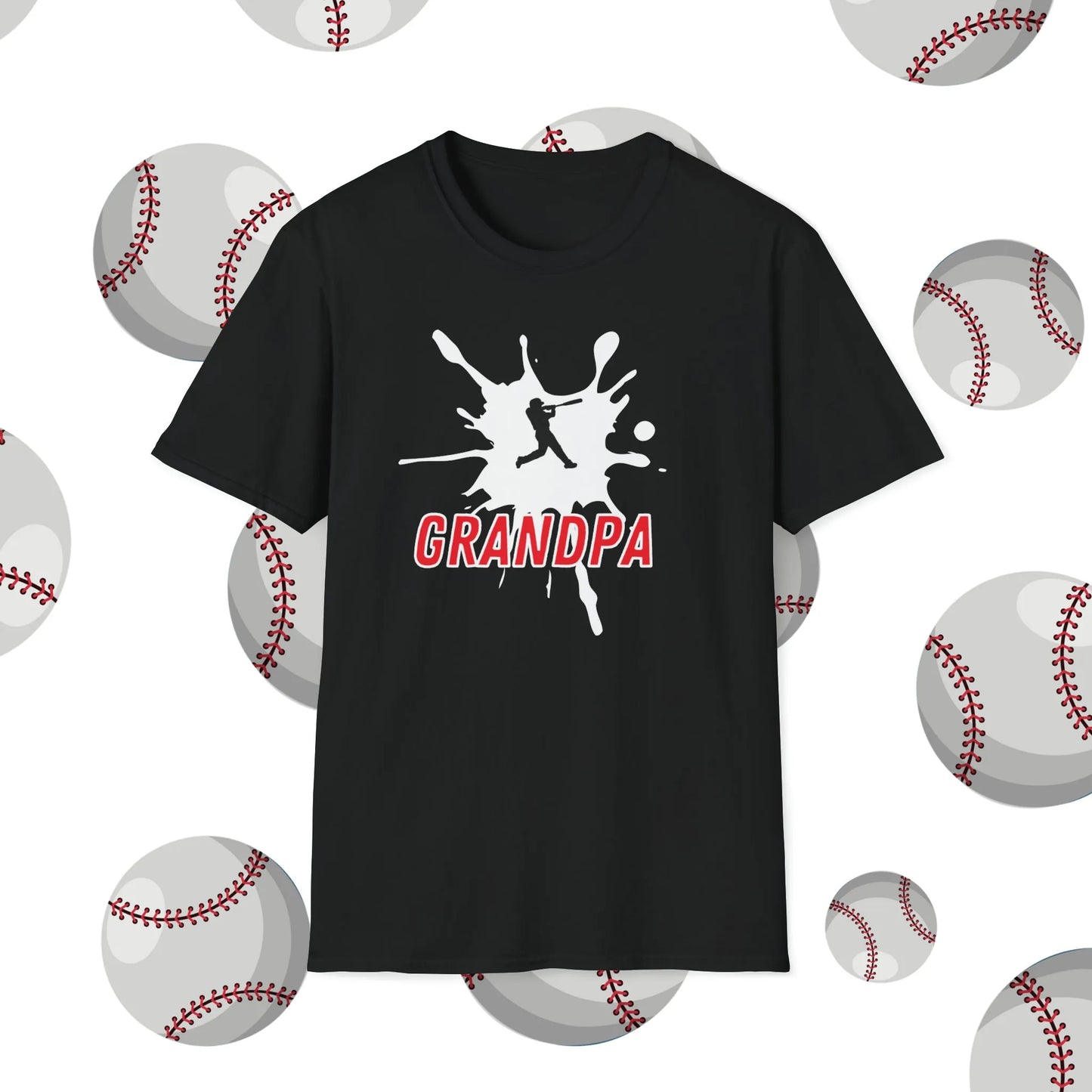 Custom Baseball Grandpa Shirt - Baseball Grandpa Player Number Soft-Style T-Shirt Black Shirt Front